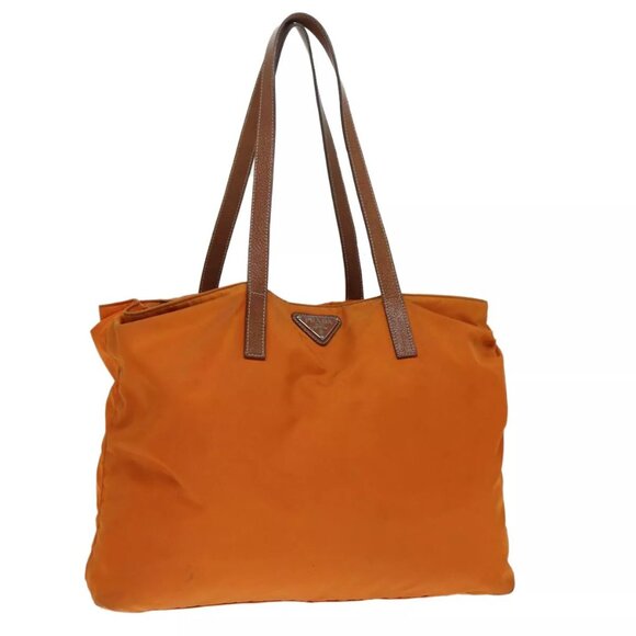 PRADA Tote Bag Nylon Orange Silver Auth ac3237 - Picture 1 of 15